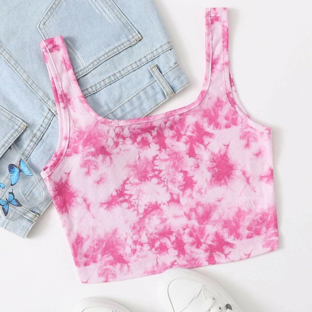 SHEIN Rib-knit Tie Dye Crop Tank Top